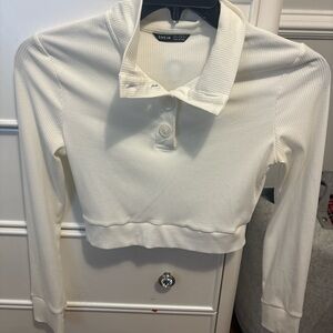 SHEIN Cream Ribbed Button-Up Crop Top